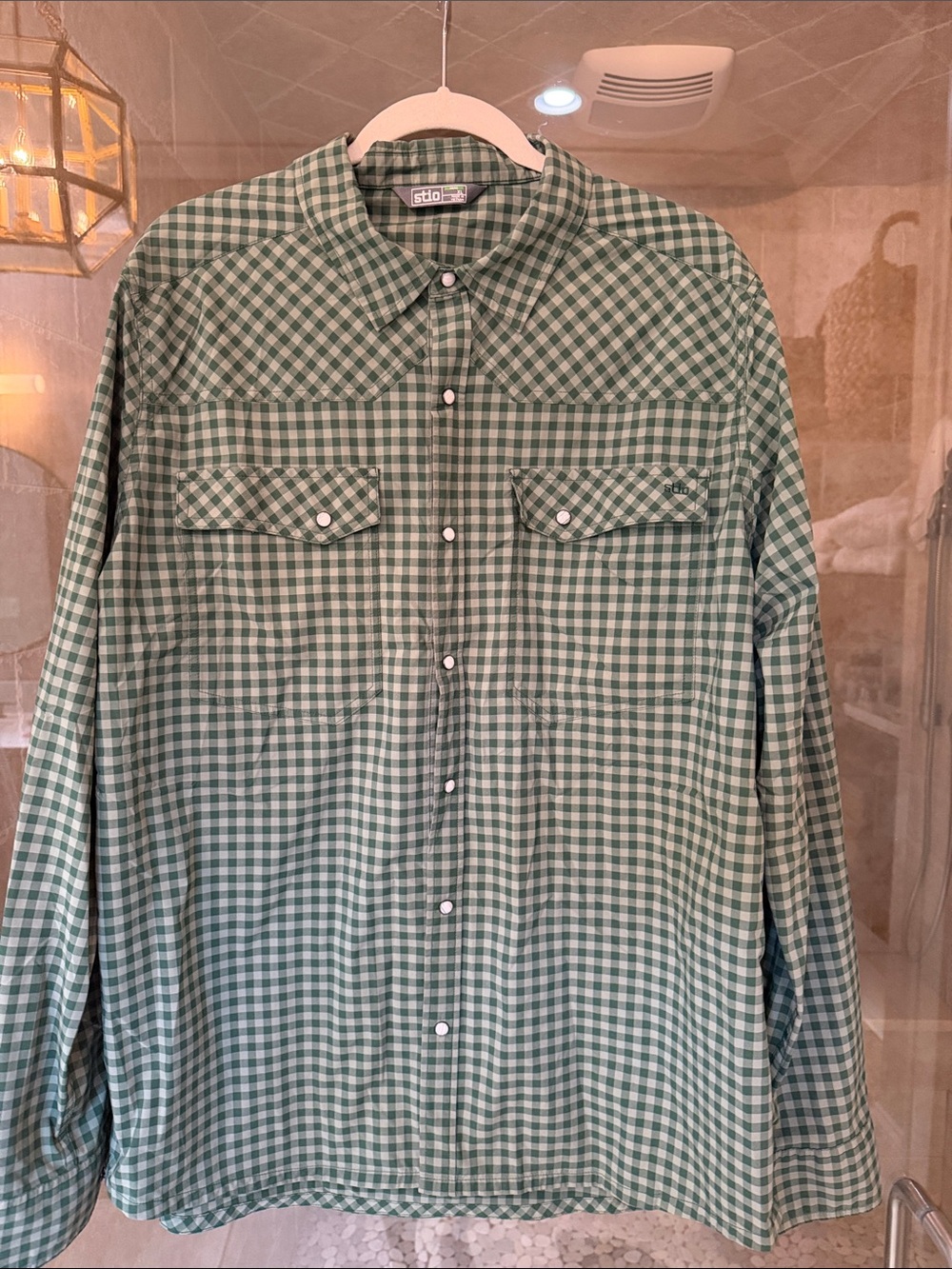 Stio Green Gingham Casual Button-Down Shirt